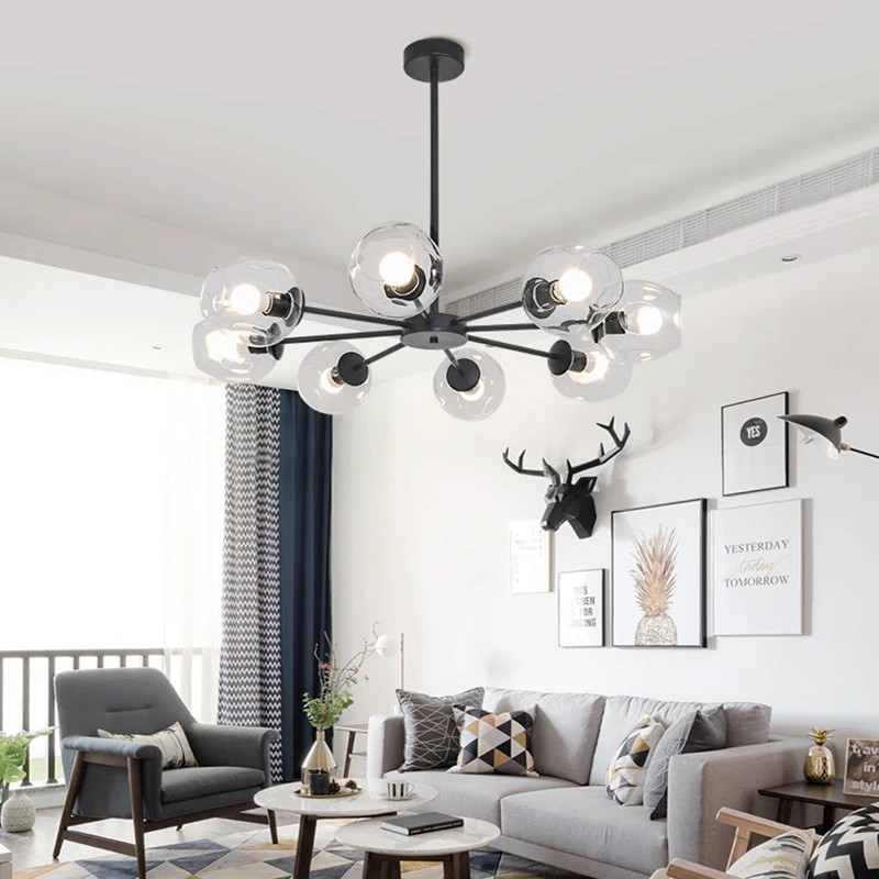 

Modern Metal LED Chandelier Lighting Lustre Living Room Villa Interior Decor Pendant Lamp Lighting Glass Ball Kitchen Fixtures