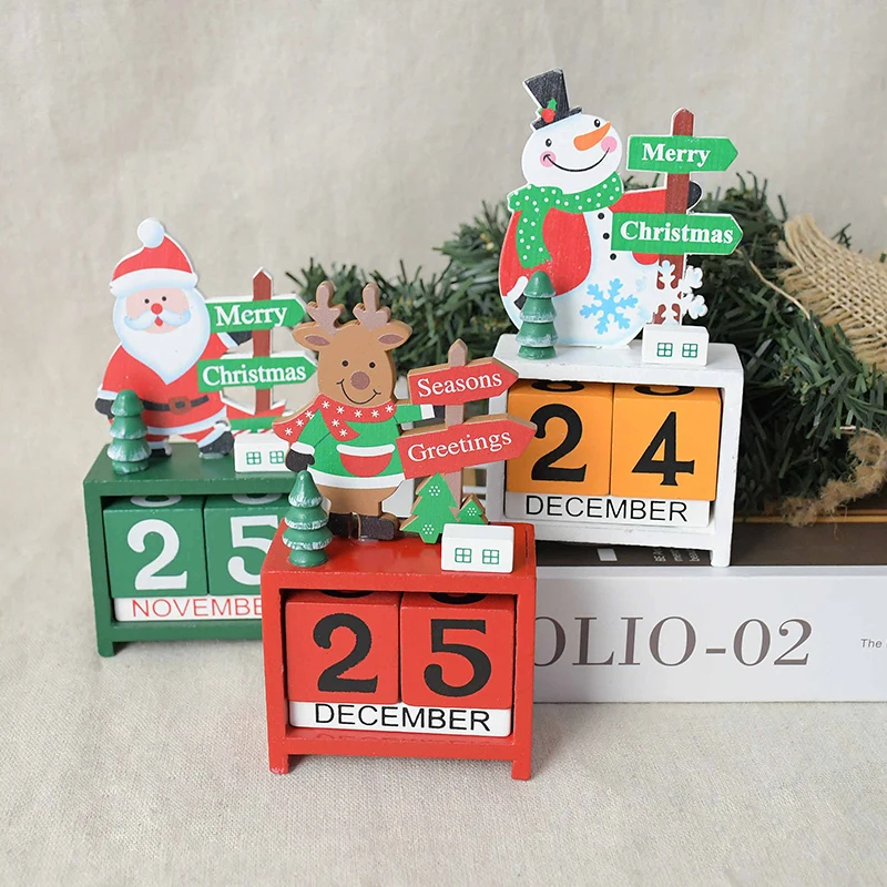 Christmas Wooden Craft Santa Claus Snowman Elk Advent Calendar With Painted Blocks Countdown Decoration Gift | Дом и сад