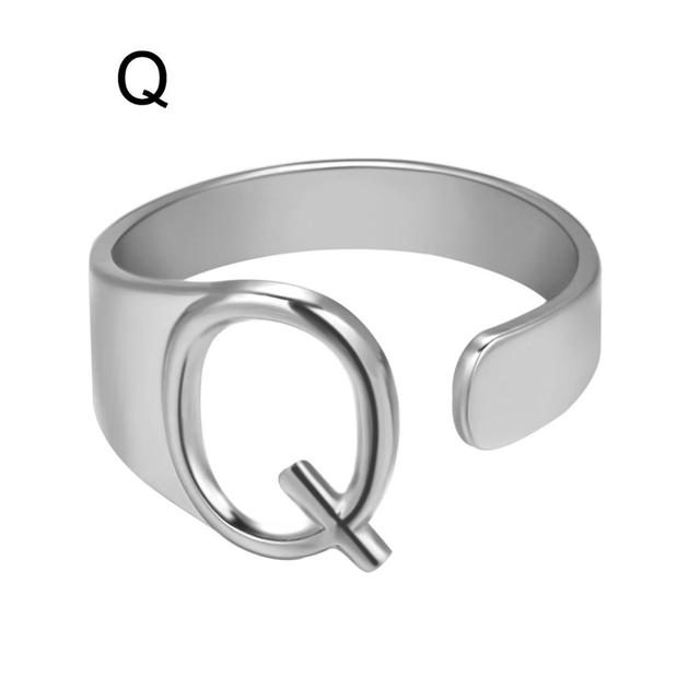 Wide Hollow A-Z Letter 3Colors Metal Adjustable Opening Ring Initials Name Alphabet Female Party Fashion Jewelry