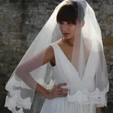 2 уровня слоновой кости свадебные кружева край Свадебные локоть вуаль с гребнем