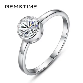 

Gem&Time Glitter Simulated Diamond Solitaire Ring Sterling Silver 925 Round Cubic Zirconia Ring Bagues Pour Femme Jewelry SR0019