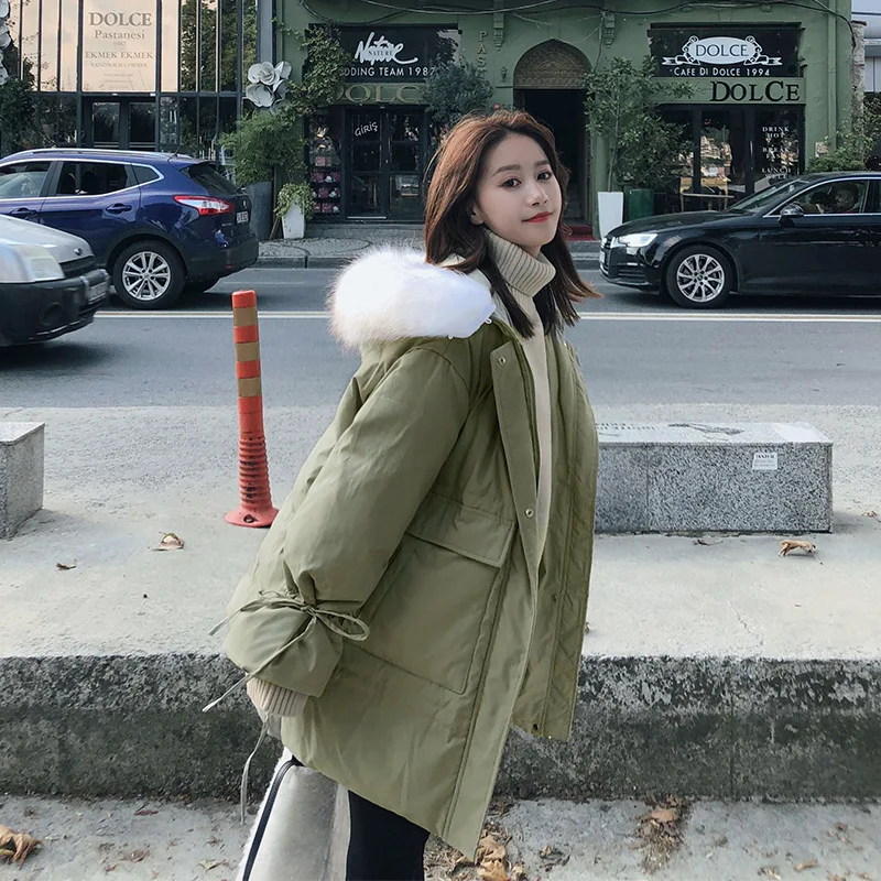 

Cotton Coat Women's Hooded Mid-length 2019 Winter New Style Korean-style Loose-Fit Coat Slimming Students Short-height down Coat