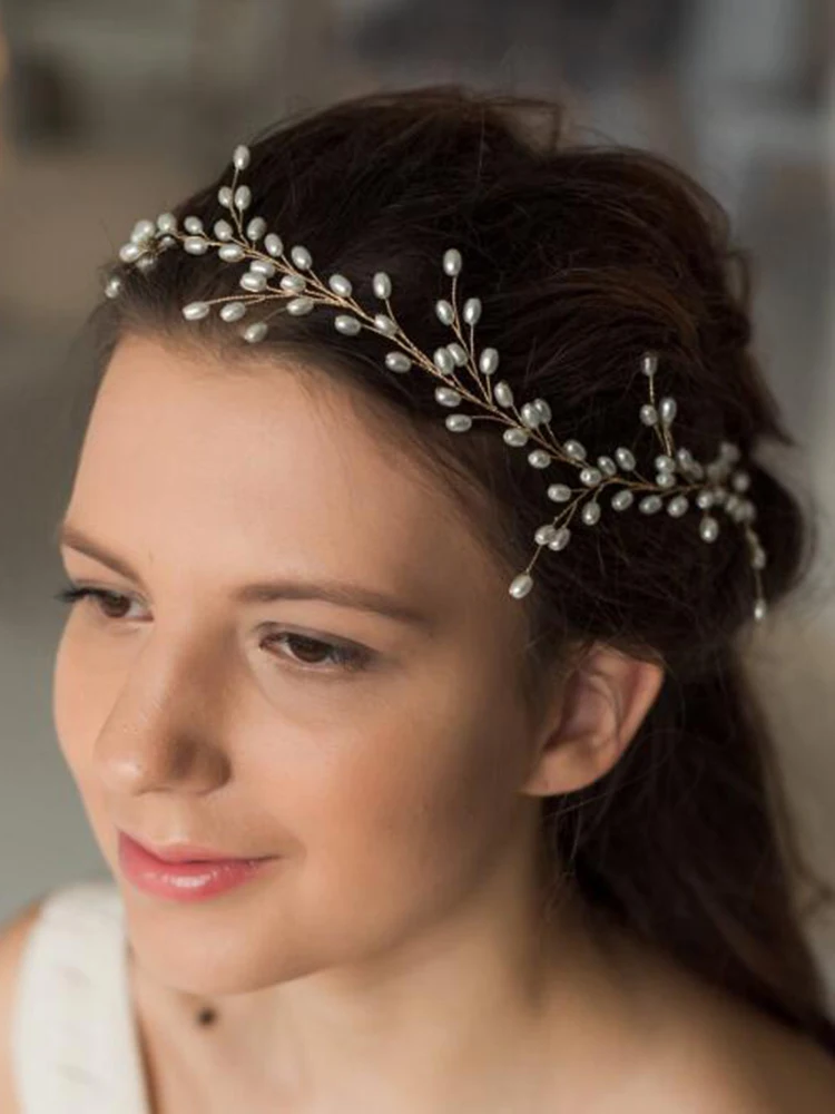 Silver Golden Women Pearl Hair Vine Chic Girls Party Hair Ornaments Bridesmaid Gift Tiara Headband Wedding Bridal Accessories