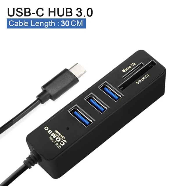 Usb-концентратор 3,0 Мульти USB C 3,0 usb-хаб высокого Скорость 3/6 Порты хаб TF/SD кард-ридер USB C концентратор для ПК Компьютерные аксессуары - Цвет: 30cm Black USB-C 3.0