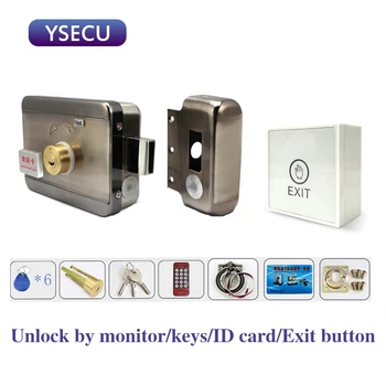 

YSECU Home Security Warehouse Door Electric Lock 3A Power Source Exit Button Switch Video Intercom Remote Unlock with Smart Card
