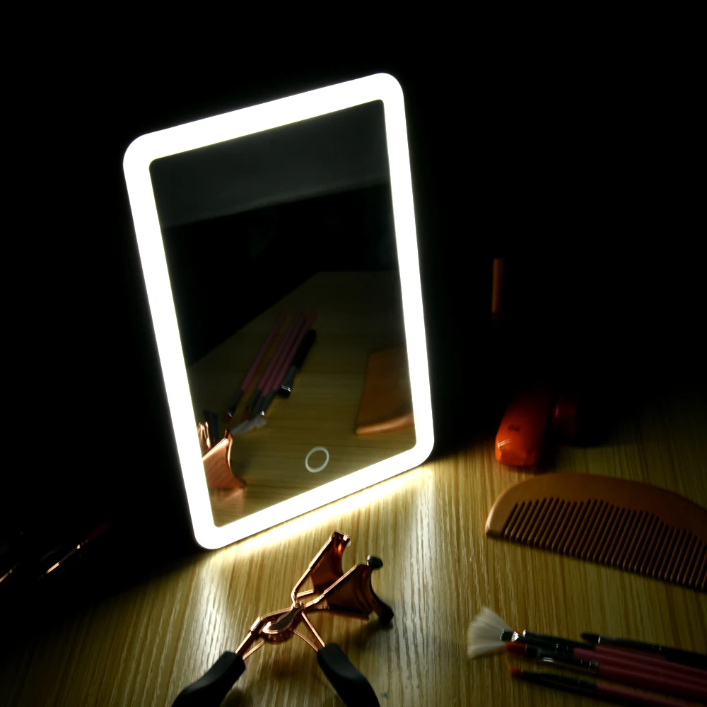 Lighted Makeup Mirror Travel Vanity Mirror with Lights USB Rechargeable Dimmable Table Cosmetic Mirror with Touch Screen Switch