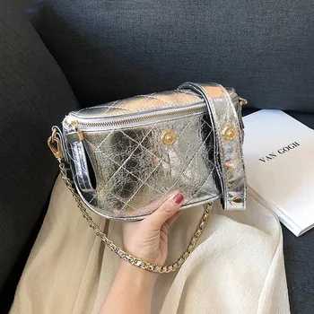 

Fashion Women Fanny Pack Pu Chain Lattice Waist Packs Shoulder Messenger Bags Solid Color Waist Bag Ladies' Designer Chest Bags