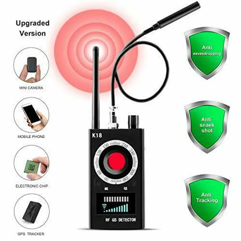 

K18 Professional Anti-Spy Hidden Camera Detector WiFi RF Signal Detection Lens Scanning GSM Audio Bug Finder GPS Tracker Scanner