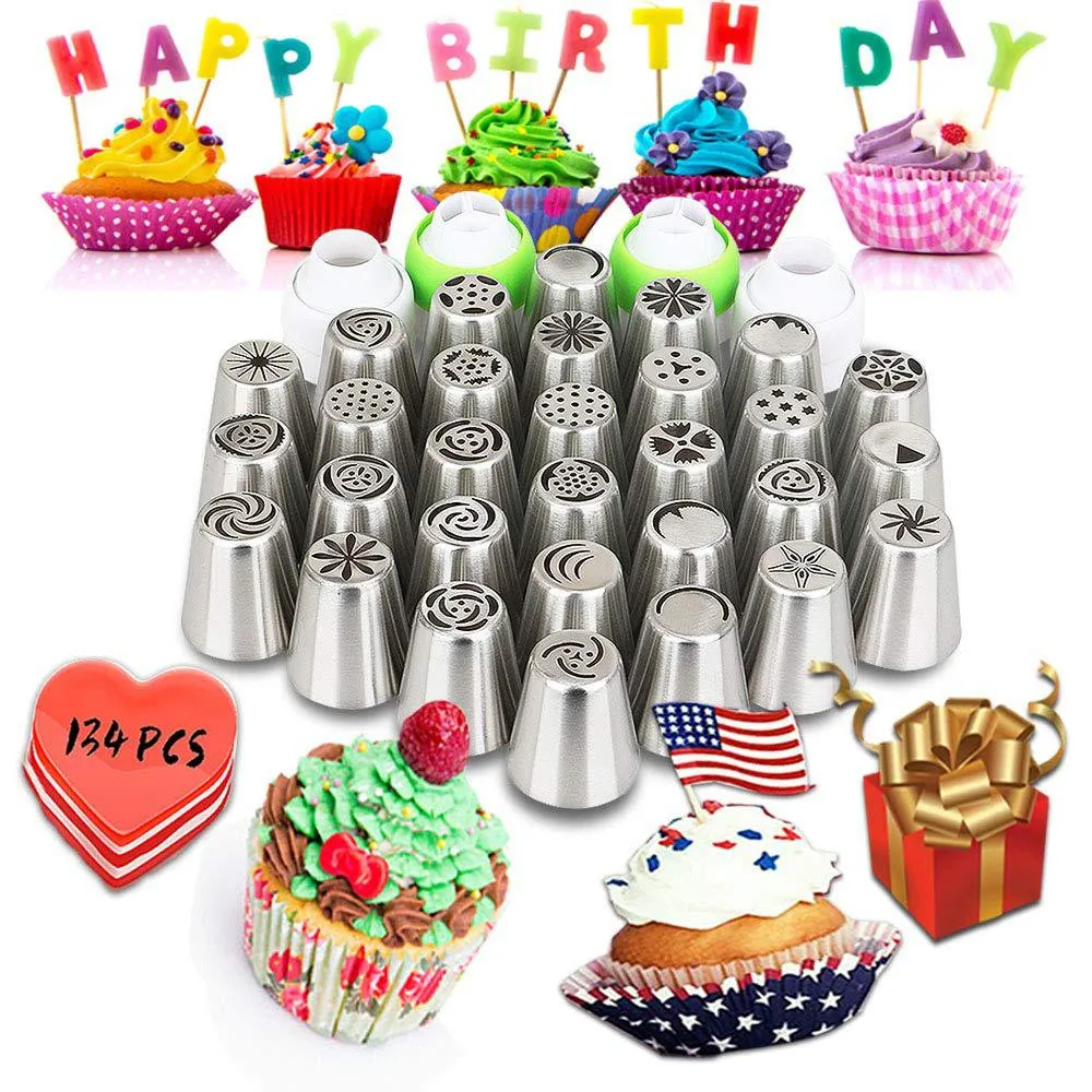 

134pcs DIY Multi-function Cake Decorating Kit Cake Turntable Set Pastry Tube Fondant Tool Cake Kitchen Dessert Tools