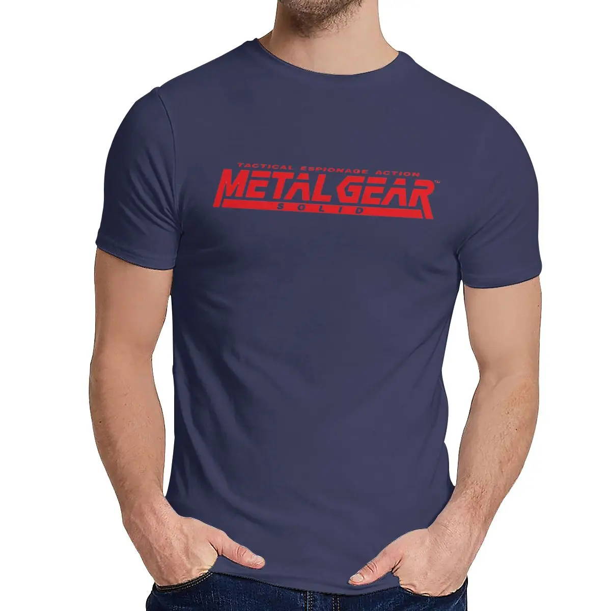 Летняя игра MGS Metal gear Однотонная футболка для мужчин Crazy органический хлопок одежда мода Crewneck - Цвет: Тёмно-синий