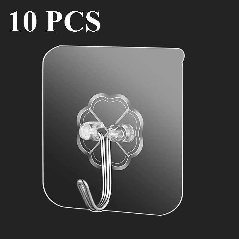 

10 PCS Multifunctional Wall Hanging Hooks Stainless Steel Kitchen Storage Hook Adhesive Bathroom Hook Home Organizer Door Hanger