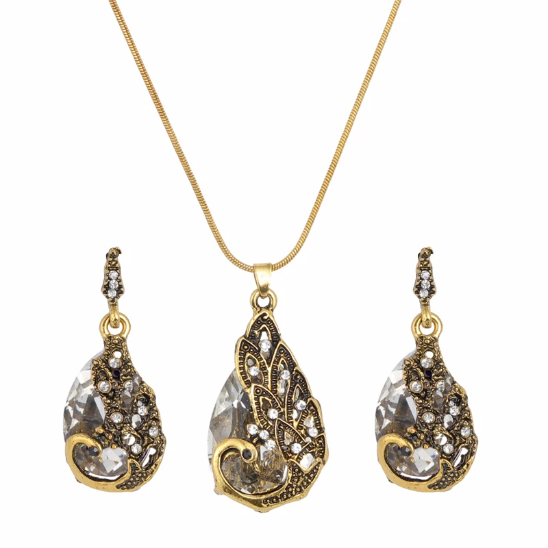 Стразы, серьги и ожерелье, набор украшений, ювелирные наборы для женщин, бижутерия, Эфиопский турецкий ювелирный набор - Окраска металла: F1321