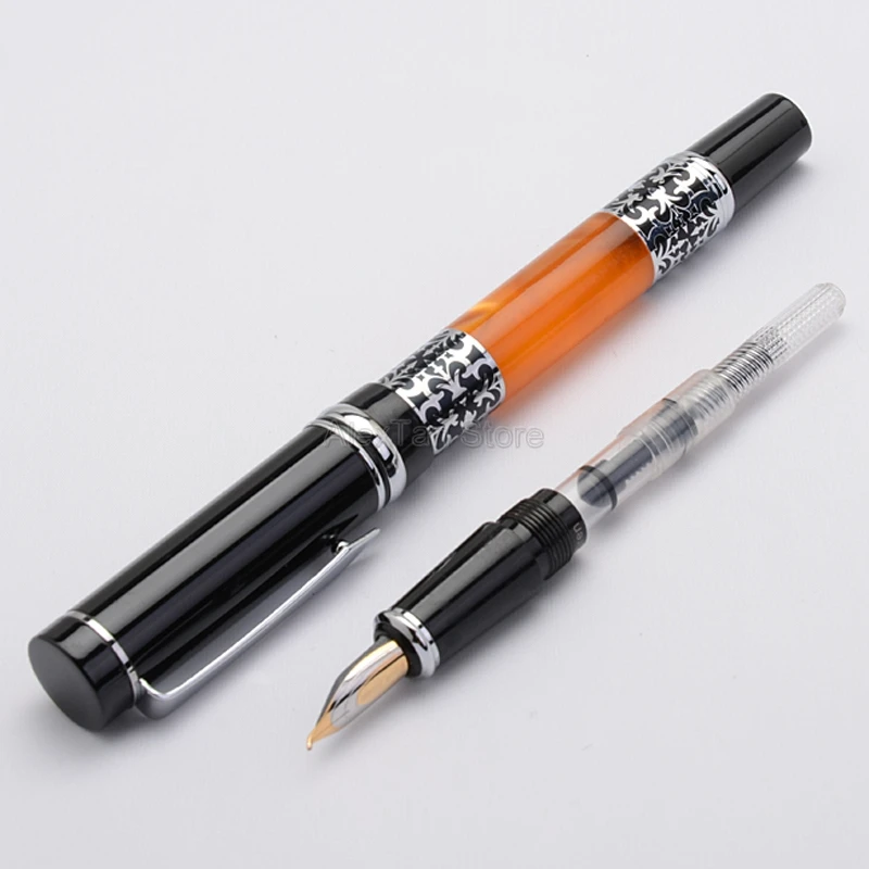 

Bookworm 675 Celluloid Calligraphy Fountain Pen Bent Nib Beautiful Silver Flower Pattern Ink Pen Fit Male & Female Writing