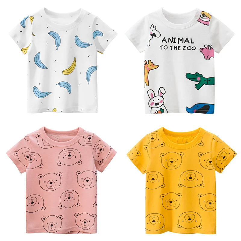 Camiseta de algodón de manga corta con dibujos animados para niños y niñas, ropa para bebés, Tops para niños pequeños, novedad de 2020