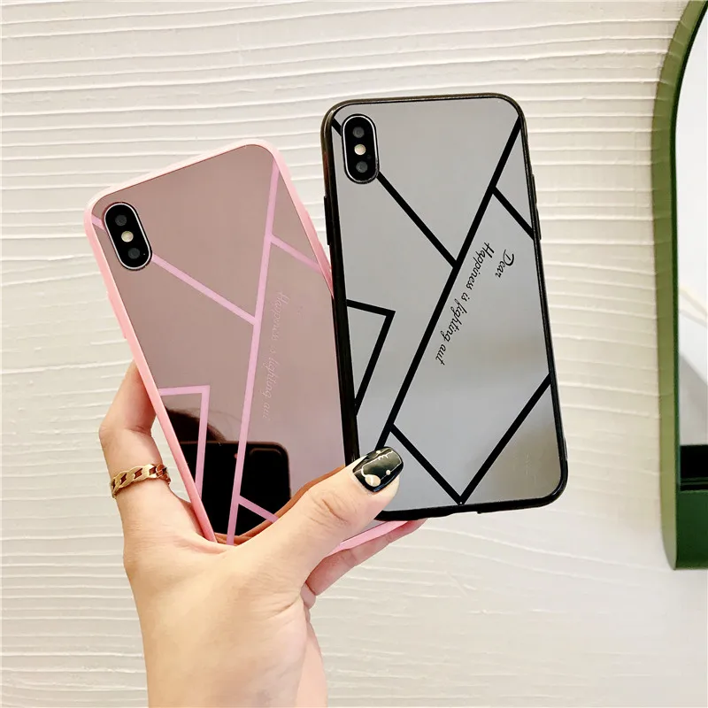 

Fashion English Letter Make Up Mirror Silicone Phone Case XS MAX XR X 8 7 6 6s 6 Plus Case Back Cover Cases Fundas Coque Shell