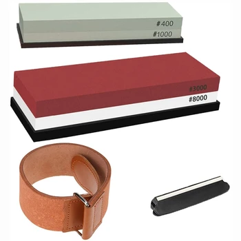 

HOT SALE Sharpening Stone Premium Water Stone Kit, Angle Guide and Leather Strop,Polishing for Kitchen,Hunting and Pocket Knives