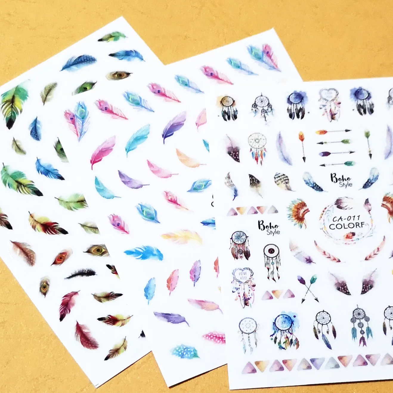 

Newest CA 9 10 11 Feather design nail art sticker decal stamping back gule DIY nail decoration accessory