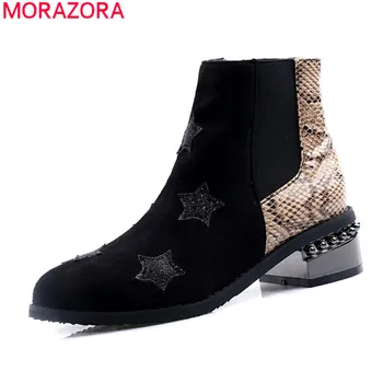 

MORAZORA 2020 Big size 33-48 fashion winter women boots med heels round toe ladies shoes pu leather zip ankle boots woman