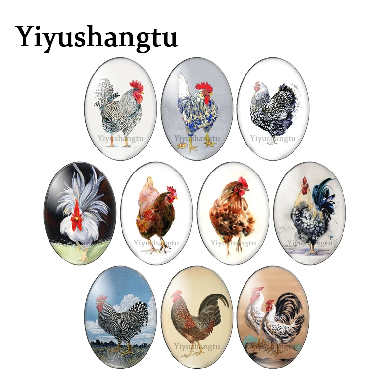 

Lovely Watercolor chicken painting poultry 13x18mm/18x25mm/30x40mm Oval photo glass cabochon demo flat back Making findings