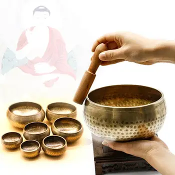 

Tibetan Sing Bowl Nepalese Buddhist Meditation Gong Zen Yoga Bowl Sound Therapy Bowl Copper Religion Carft With Wodden Stiker
