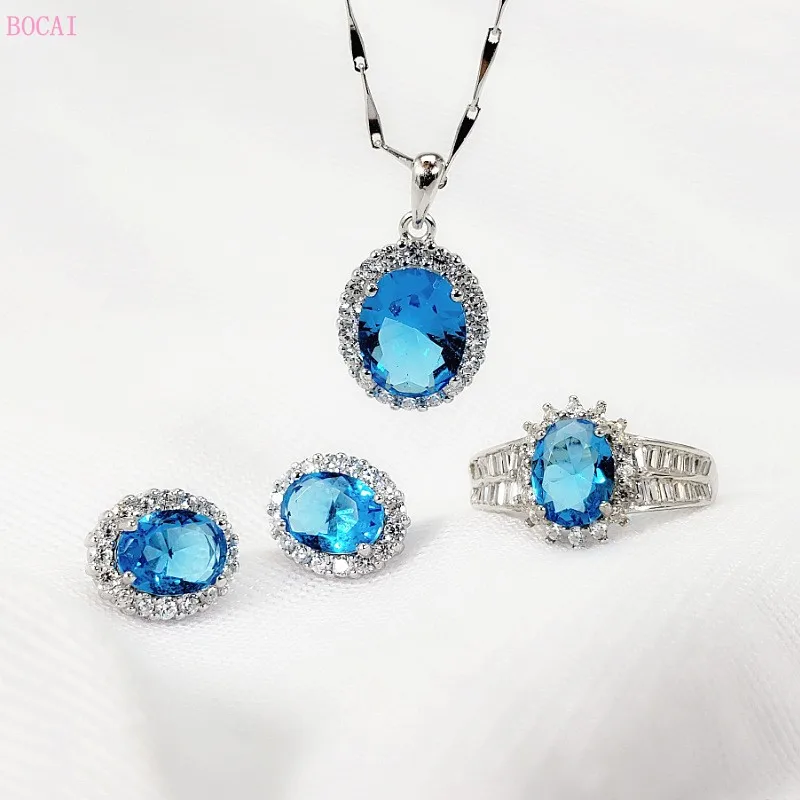 

fashion S925 pure silver inlaid color treasure suit exquisite show temperament women's new pop silver jewelry