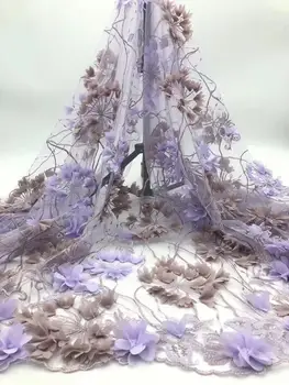 

Nigerian wedding lace fabric 2020 high quality purple 3D hand-sewn flower lace fabric finely designed African lace fabric