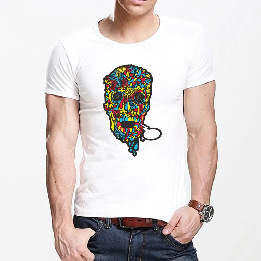 

MOUNTSHARP Summer T Shirt Men Harajuku Colorful skulls Funny Print Tee Tops Short Sleeve male T Shirt Casual male Clothes