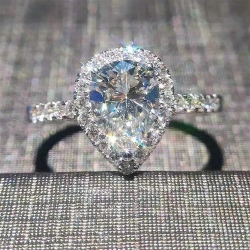 

925 Sterling Sliver Pear Shape Diamond Ring Fashion Show Self Style Wedding Proposal Bizuteria Jewelry Anillos 925 Ring Gemstone