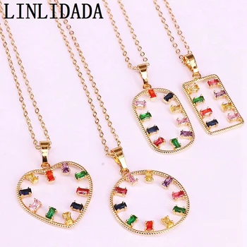 

8Pcs Gold Filled Rainbow Colorful Cubic Zirconia Multi-style Pendants Fashion CZ Micro Pave Charm Necklaces