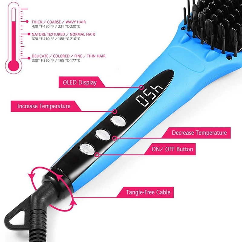 Enhanced Hair Straightener Brush 2-In-1 Ionic Straightening Brush With Anti-Scald Feature Auto Temperature Lock And Auto-Off F