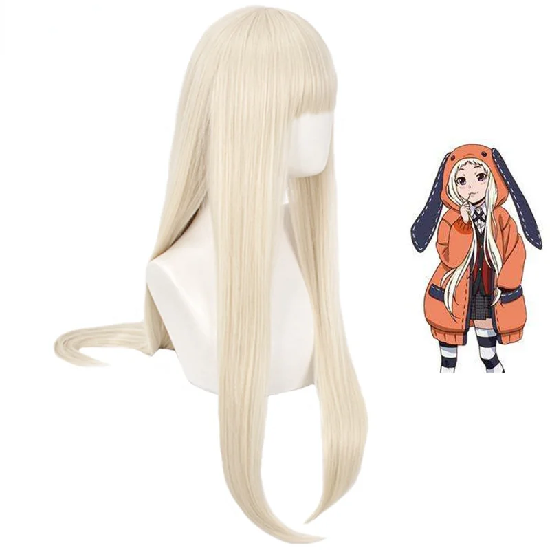 Anime Cosplay Kakegurui Runa Yomozuki Wigs Long Straight Wig Natural Gold with Neat Bang Heat Resistant Synthetic Wigs for Girls 2