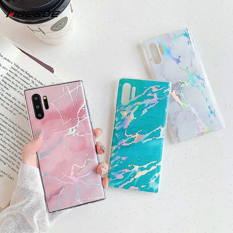 MOESOE Shiny Marble Iridescent IMD Silicone Glossy Case for Samsung Note 10 Plus 9 8 S10 S9 S8 S7 Edge Soft Back Cover |