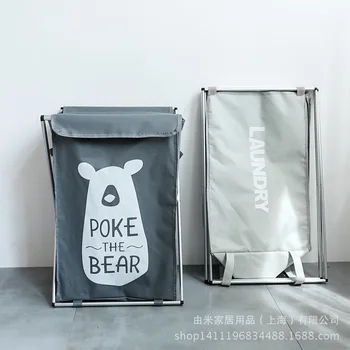 

Avoid Installation Oxford Cloth Fold Bring Cover Dirty Clothes Basket Aluminium Alloy Dirty Clothes Toys Accept Basket Shower