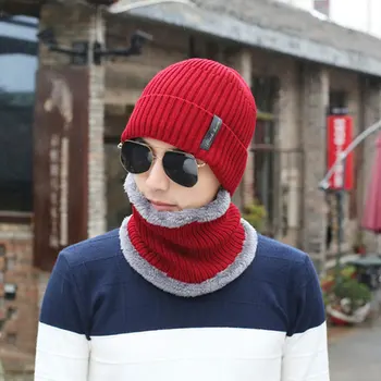 

Coral Fleece Winter hat Beanies Women Men's Hat Scarf Warm Breathable Wool Knitted Hat For Boys Knitted Cap