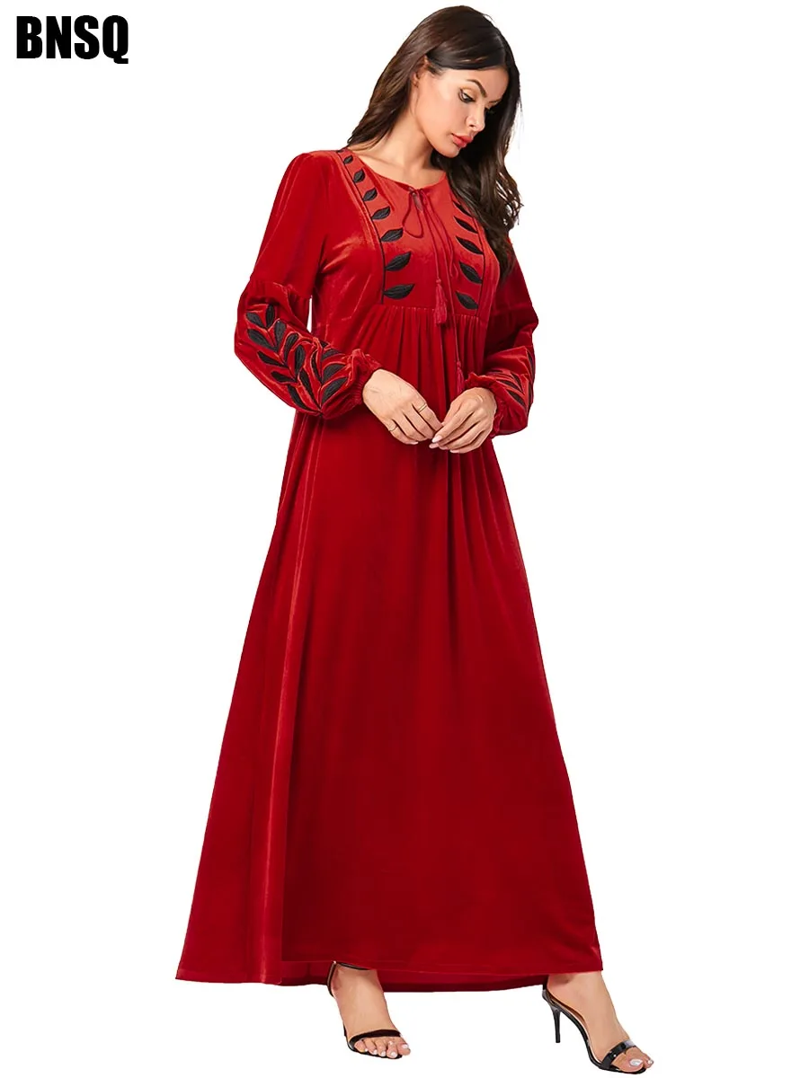 BNSQ арабское золото бархат вышитые абайя индийская одежда для женщин Punjabi Kurta вечерние макси с длинным рукавом пакистанские платья Восточный халат из марокена Турция Кафтан пакистанское платье абайя - Цвет: 9081 red