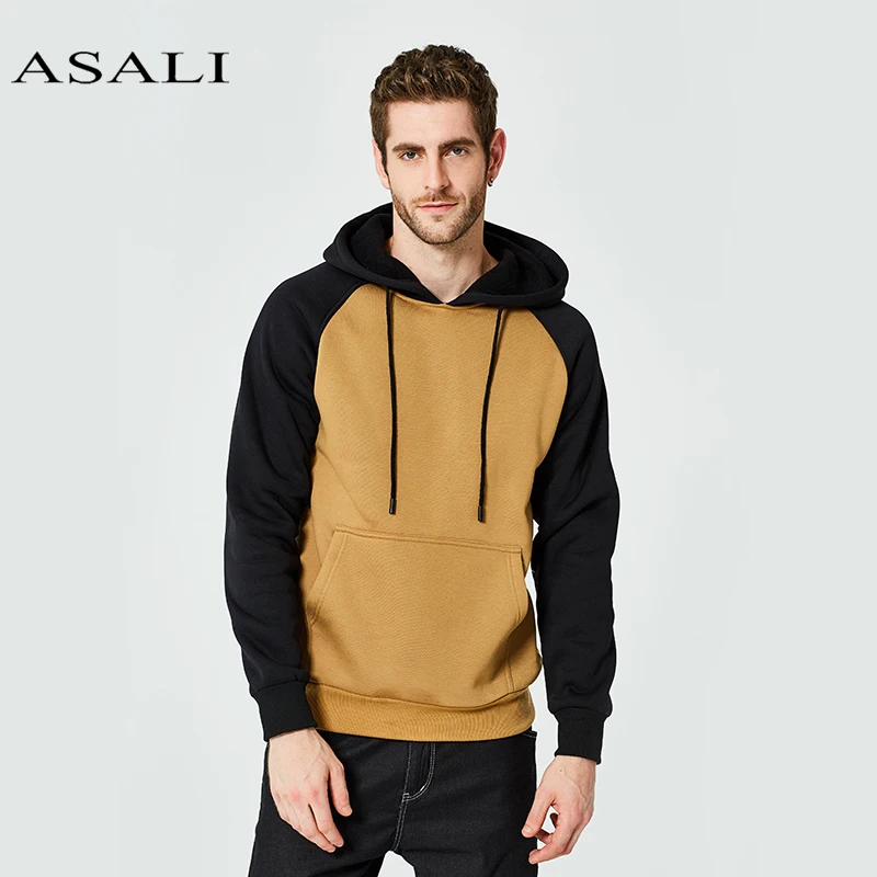  ASALI Hoodies Men Thick Hooded Patchwork Sweatshirts Long Sleeve Chandal Hombre Mens Casual Hip Hop