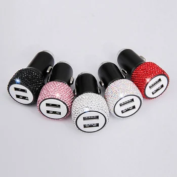 

Car Cigarette Lighter Charger Car Lighter Slot Dual USB Charger Light Crystal Aluminum Alloy Car Charger For Phone