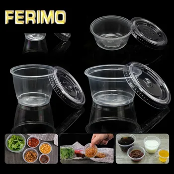 

50pcs Plastic Party Disposable Cups With Lids Salad Sauce Ketchup Jam Dip Cup Bowl for Tomato Salt Vinegar Sugar Flavor Splice