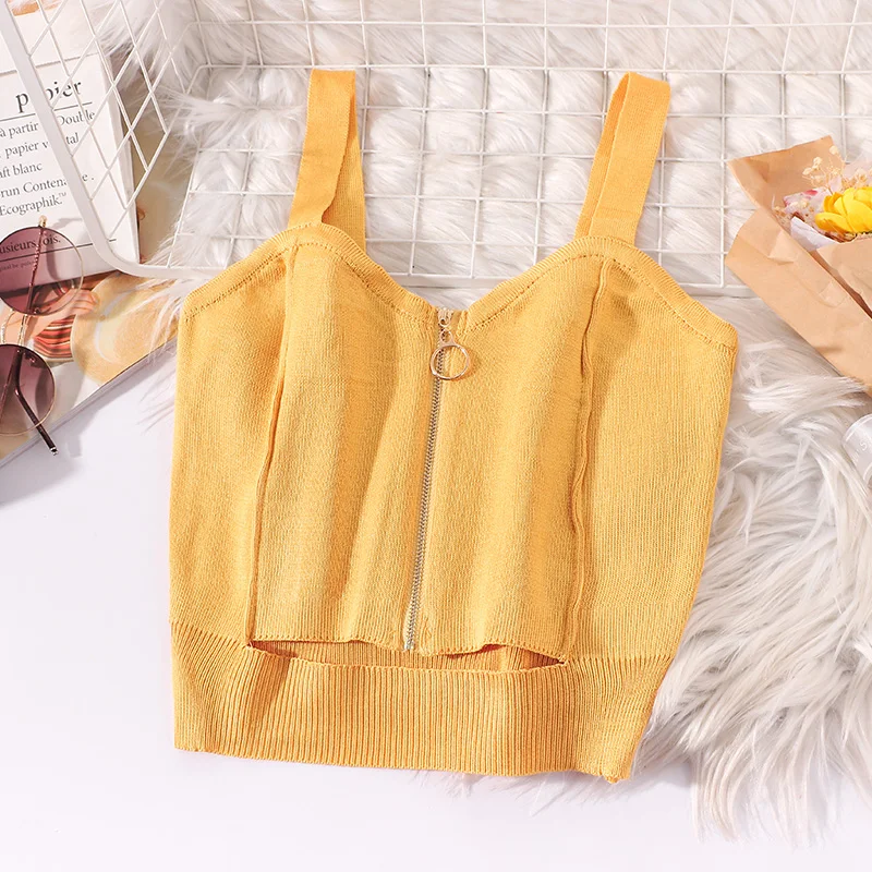 From the Heart Buttoned Knit Strap Crop Top - 38 - Kawaii Mix