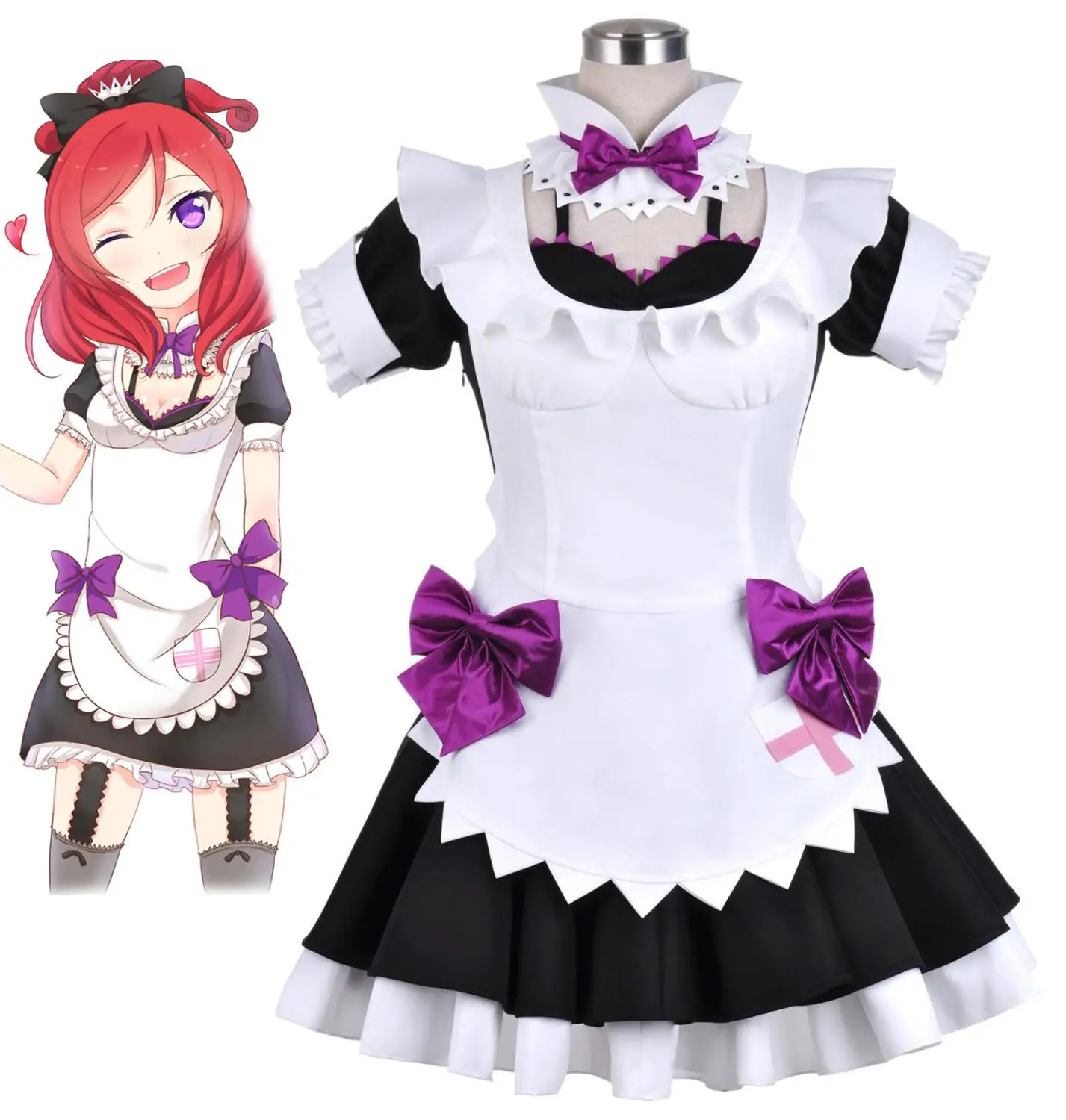 Love Live! Маки нисикино костюм-косплей горничной Хэллоуин женское платье O