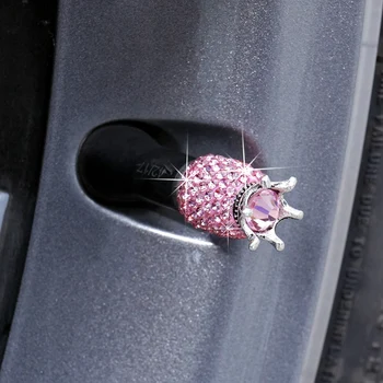 

4 PCS Car Accessories Crystal Deluxe Diamonds Crown Tire Valve Stem Caps