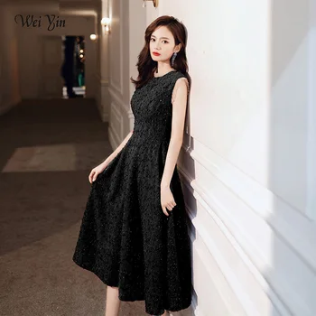 

wei yin AE0418 Evening Dress 2020 For Women Formal Dresses Plus Size O-neck Sleeveless Robe De Soiree Shiny Black Evening Gown