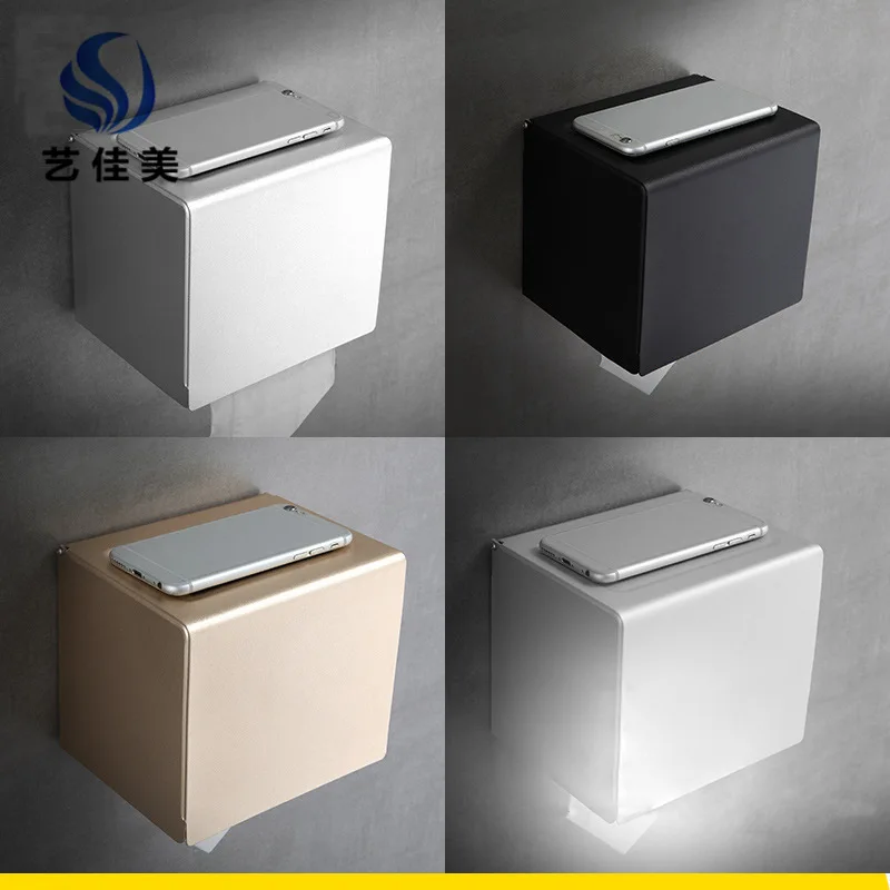

Alumimum Black And White with Pattern Tissue Box Hole Punched Bathroom Towel Rack Toilet Paper Box Wall Hangers Strong Bathroom