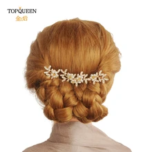 TOPQUEEN HP116 заколка для волос с жемчугом золотые волосы кусок Свадебные украшения для волос для женщин свадебные головные уборы Свадебный лист заколка для волос