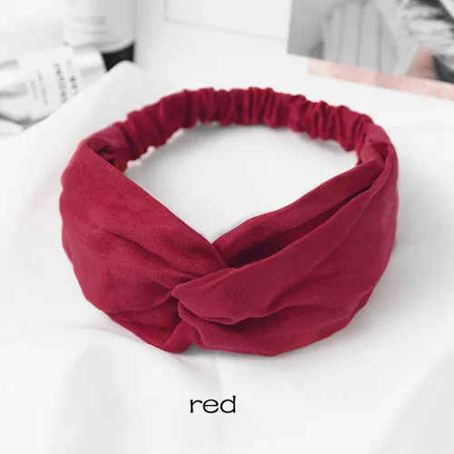 Suede Red Для женщин нарисованной длинноволосой девочкой, модные туфли с бантом и повязка на голову тюрбан оплетка лентой твист замша, эластичное голенище, повязка на голову, повязка для волос аксессуары - Цвет: Suede Red