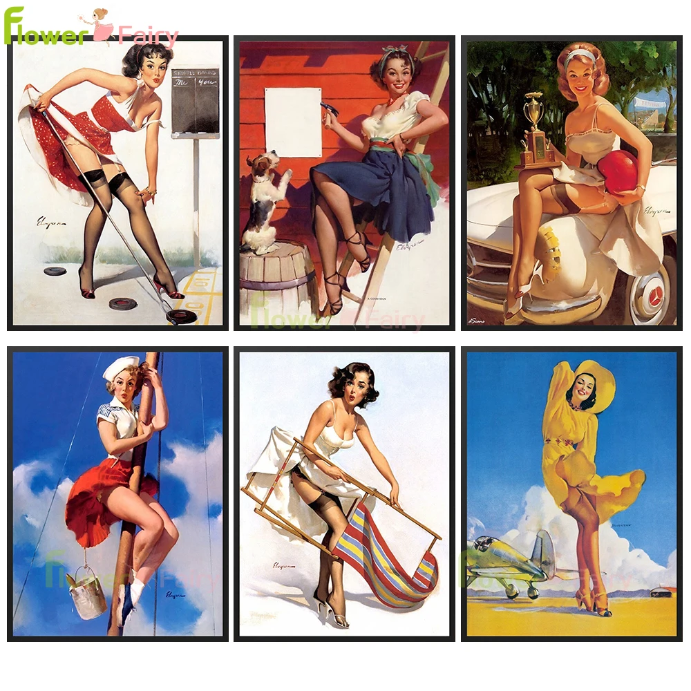 

Vintage Sexy Model Bar Girl Photo Studio Decor Nordic Poster Wall Art Canvas Painting Wall Pictures For Living Room Unframed