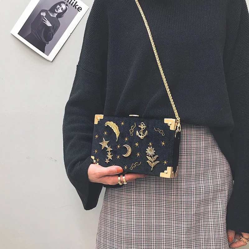 WOBAG/женские вечерние сумки-клатчи с цепочкой, Вельветовая металлическая коробочка для украшений, мини-сумка через плечо, сумка-мессенджер