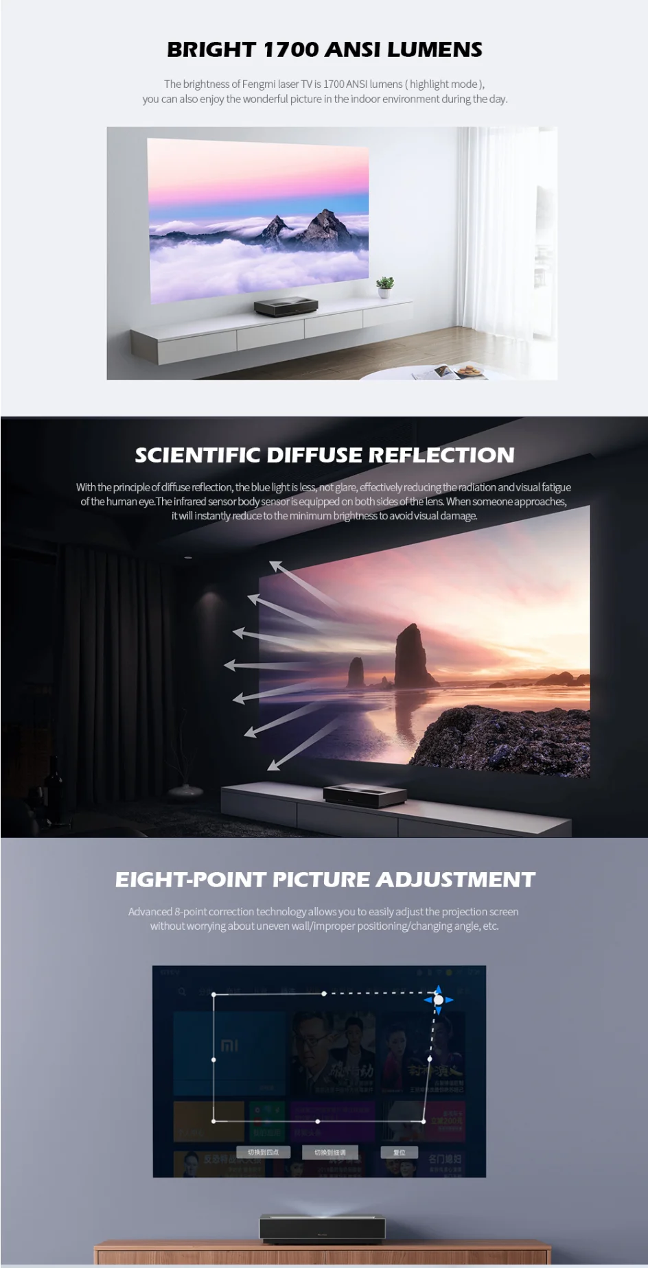 Лазерный проектор Xiaomi Fengmi tv 4K cinema 150 дюймов alpd4 K 3D 1700ANSI проектор Ultra HD беспроводной умный домашний кинотеатр