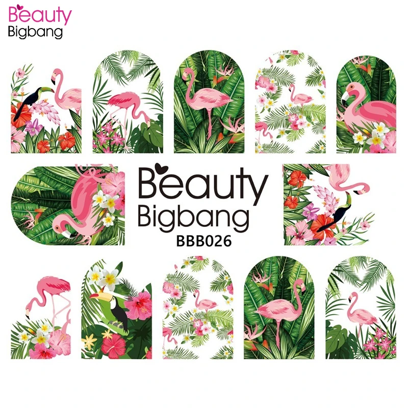 Наклейка для ногтей BEAUTYBIGBANG в виде фламинго растительное изображение