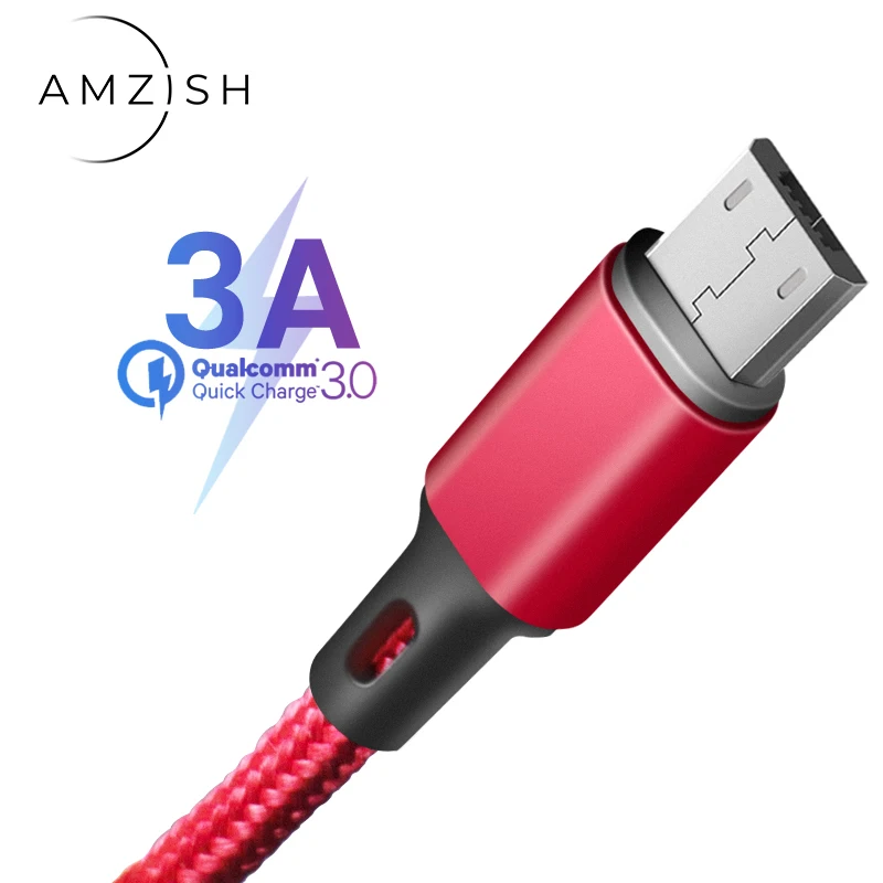 Кабель Micro USB amzish 3A для Samsung Xiaomi Redmi кабель передачи данных быстрое зарядное